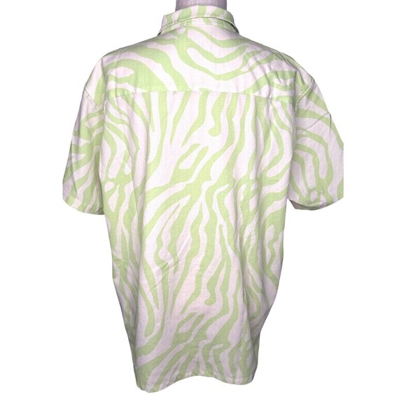 Duvin Mens Lime Green Zebra Print Short Sleeve Button-Up Shirt XL - Picture 3 of 7